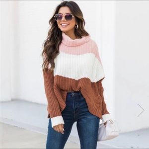 Pink Lily Colorblock Turtleneck Sweater, size small